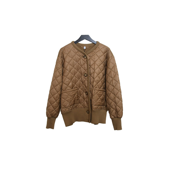 Burberry London England Quilted Cardigan Jacket Warm Brown - NOBLEMARS