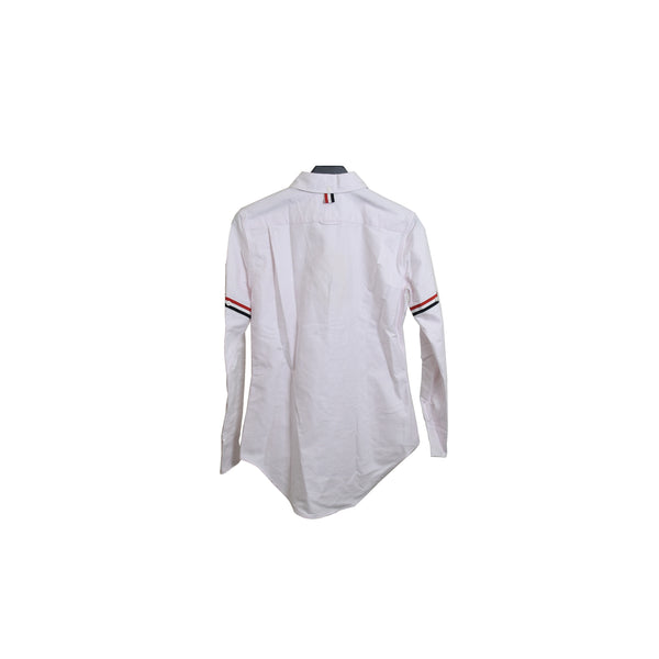 Thom Browne Classic Long Sleeve Round Collar Shirt W/GG Armband In University Stripe Oxford Light Pink - NOBLEMARS