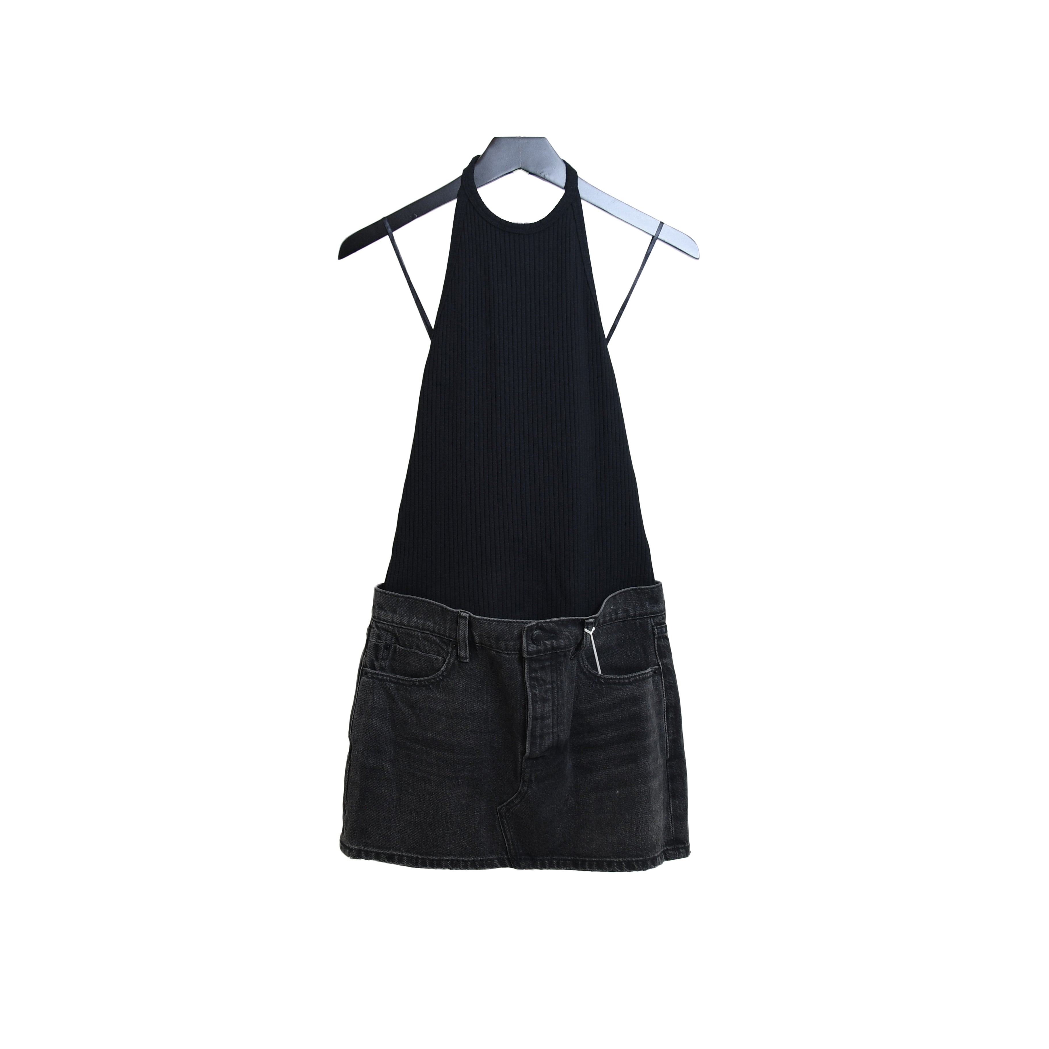 Alexander Wang Hybrid Halter Dress Black Fade Rib W Grey Aged - 0 Alexander Wang Hybrid Halter Dress Black Fade Rib W Grey Aged - 0