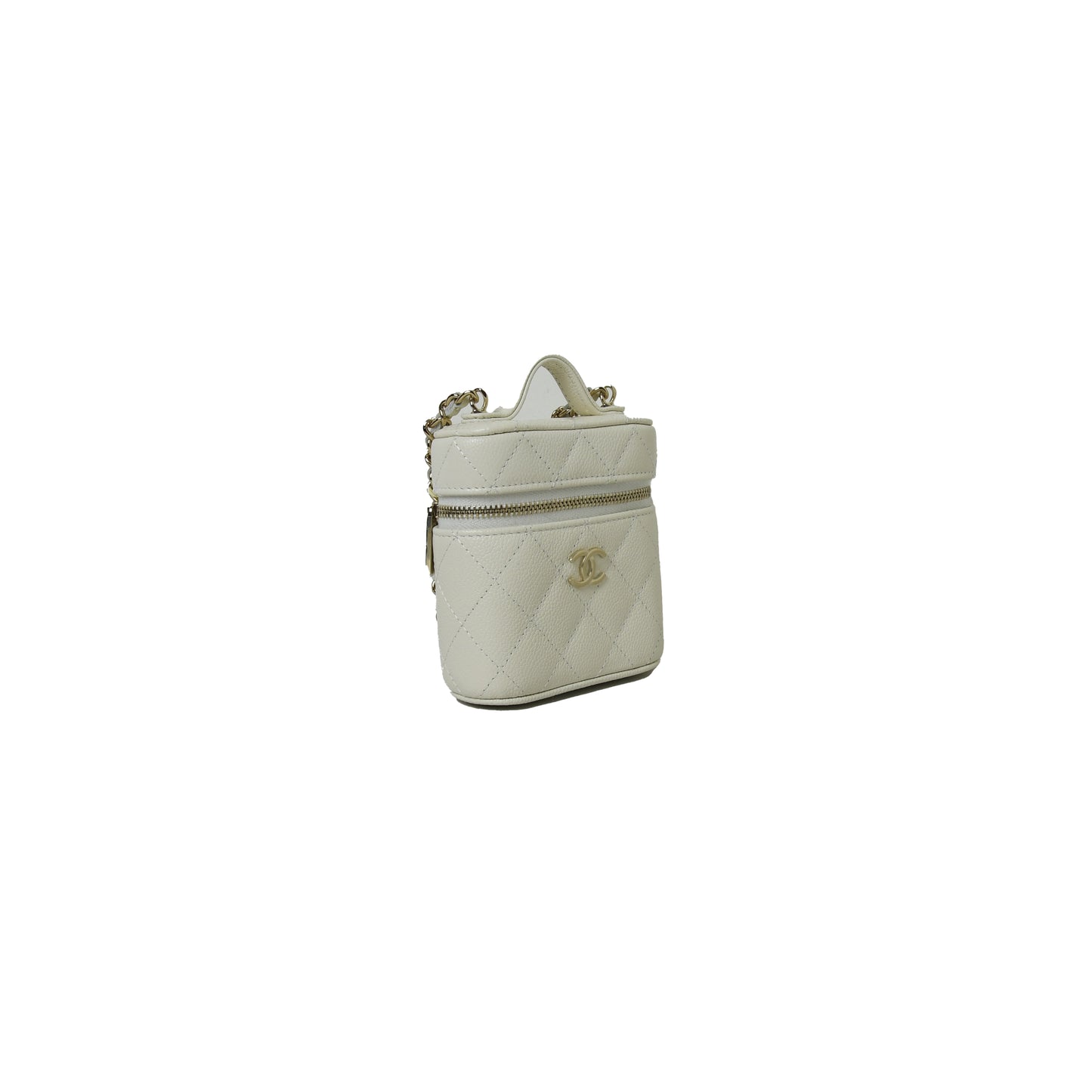 Chanel Caviar Quilted Vanity Case With Chain And Handle White - NOBLEMARS
