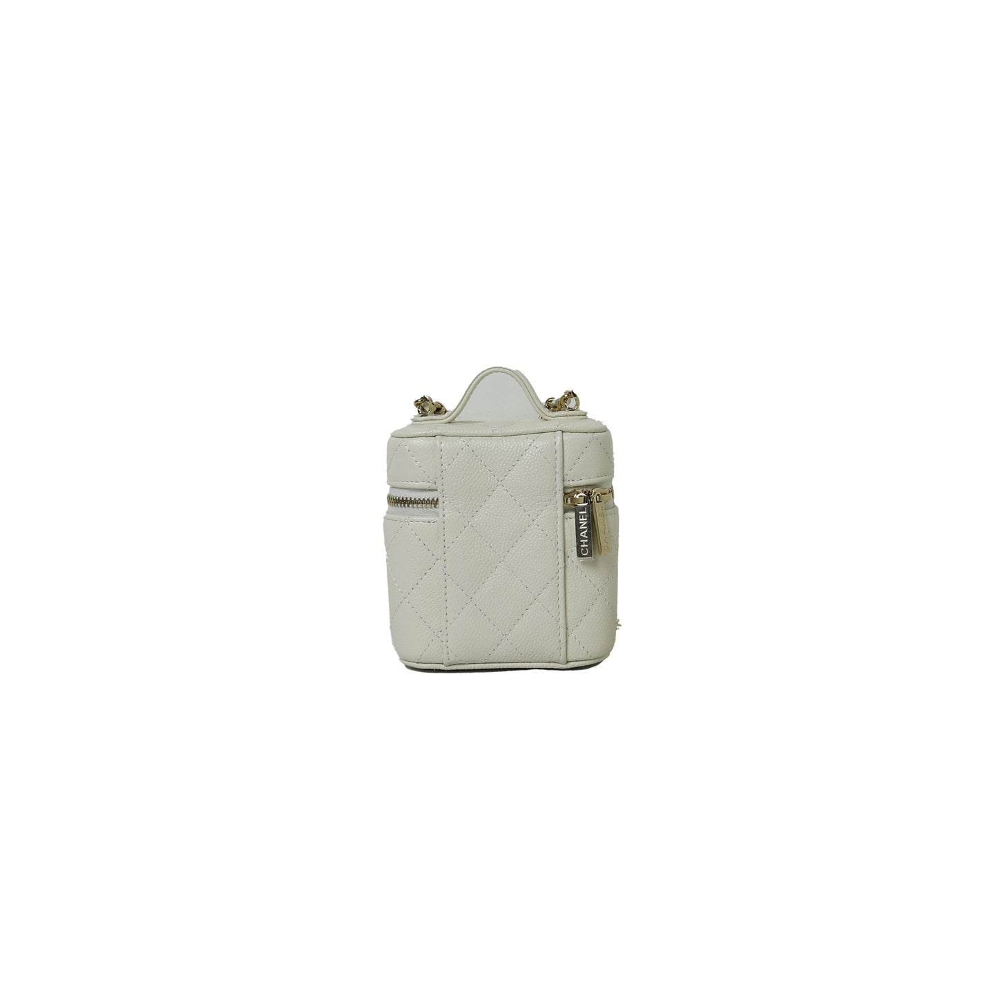 Chanel Caviar Quilted Vanity Case With Chain And Handle White - NOBLEMARS
