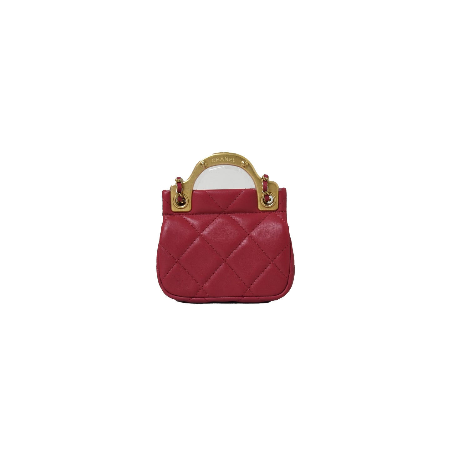 Chanel Classic Flap Card Holder With Handle & Chain Dark Pink - NOBLEMARS