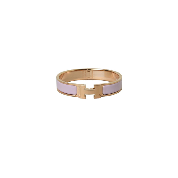 Hermes Clic H Ring Rose Gold Hardware In White