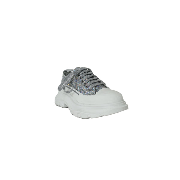 Alexander Mcqueen Tread Sneakers White Crystal Glitter Silver - NOBLEMARS