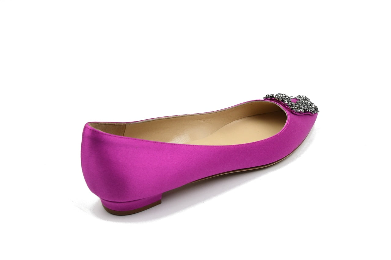 Manolo Blahnik Pink Hangisiflat Fuschia Satin - NOBLEMARS