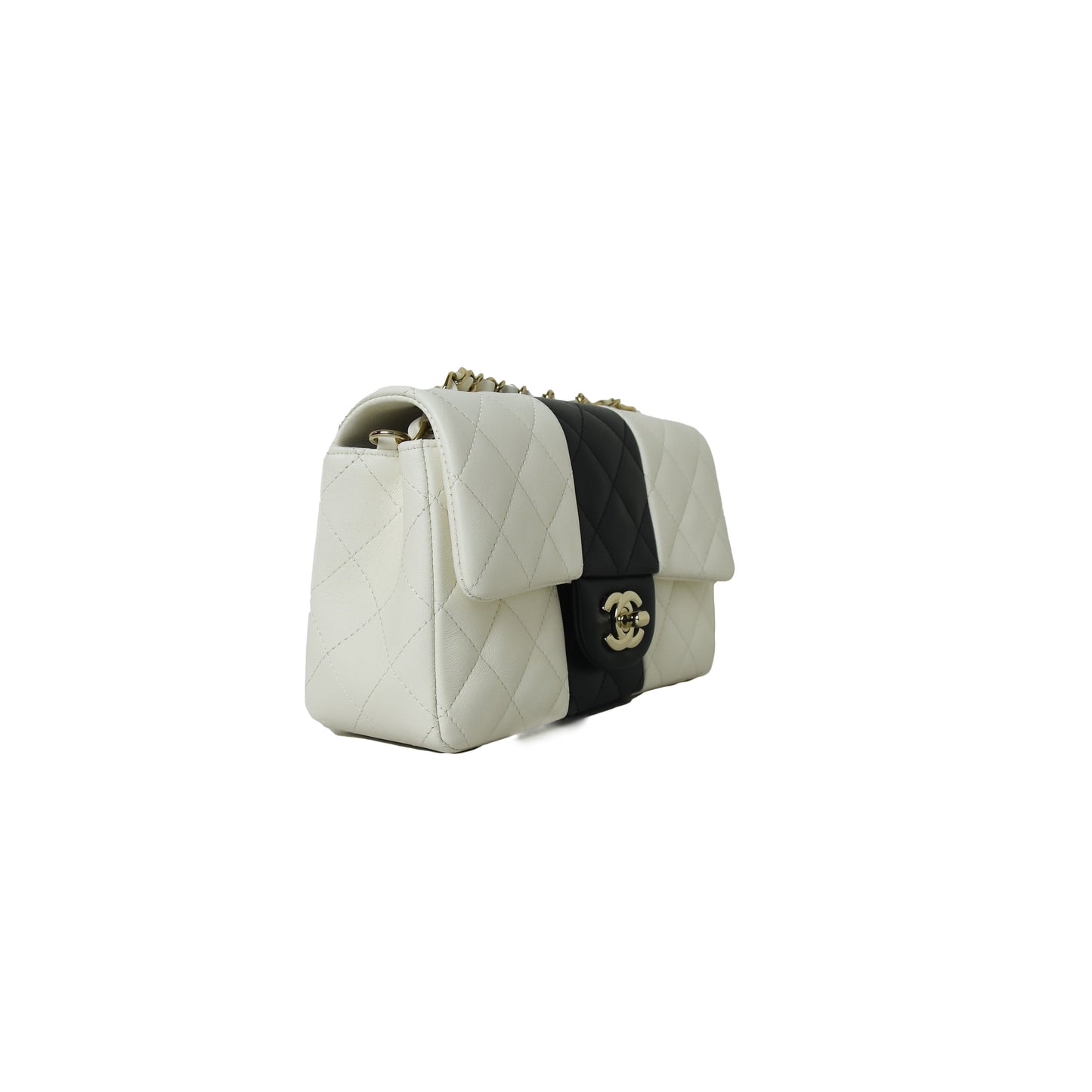 Chanel Mini Flap Lambskin Bag White Black Stripe