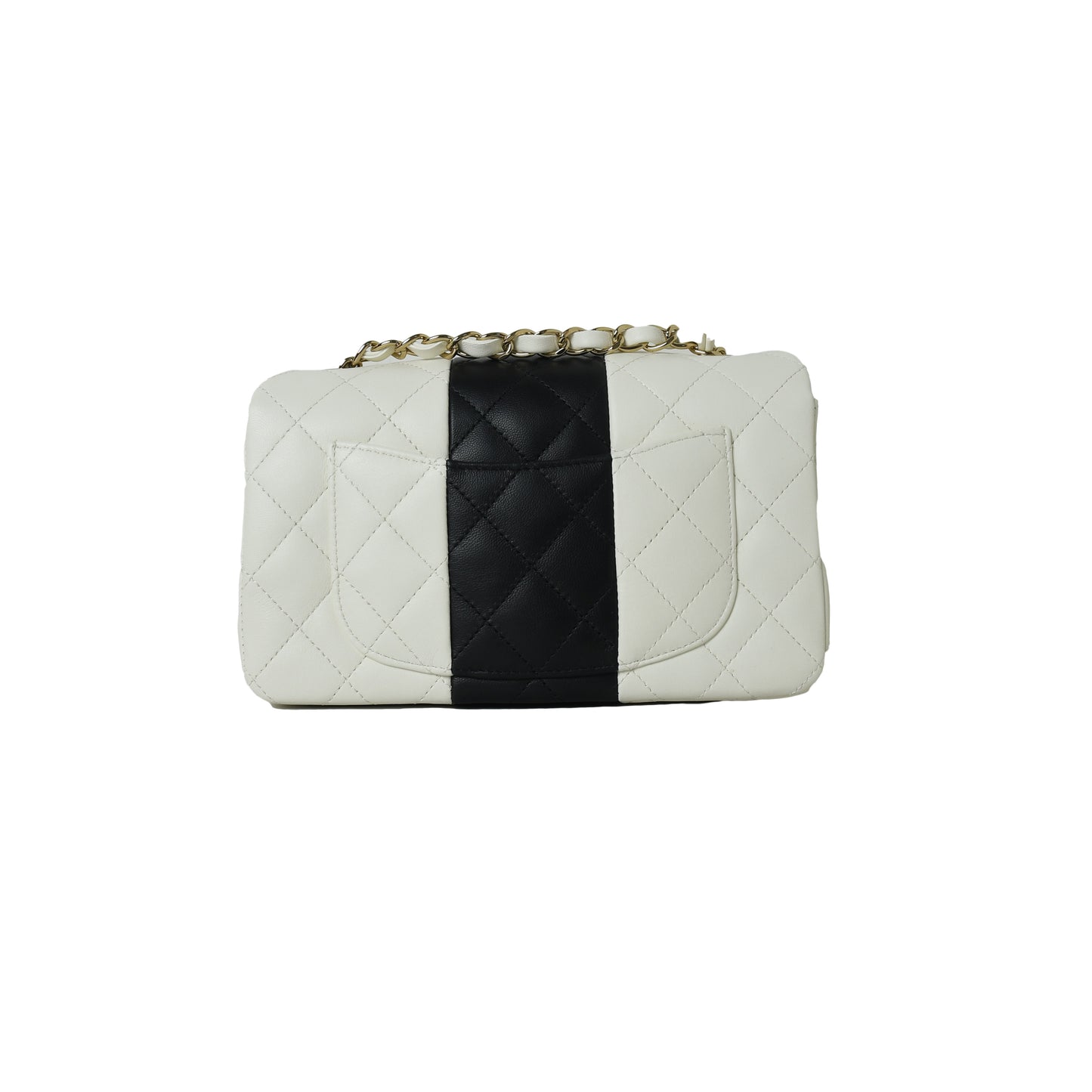 Chanel Mini Flap Lambskin Bag White Black Stripe