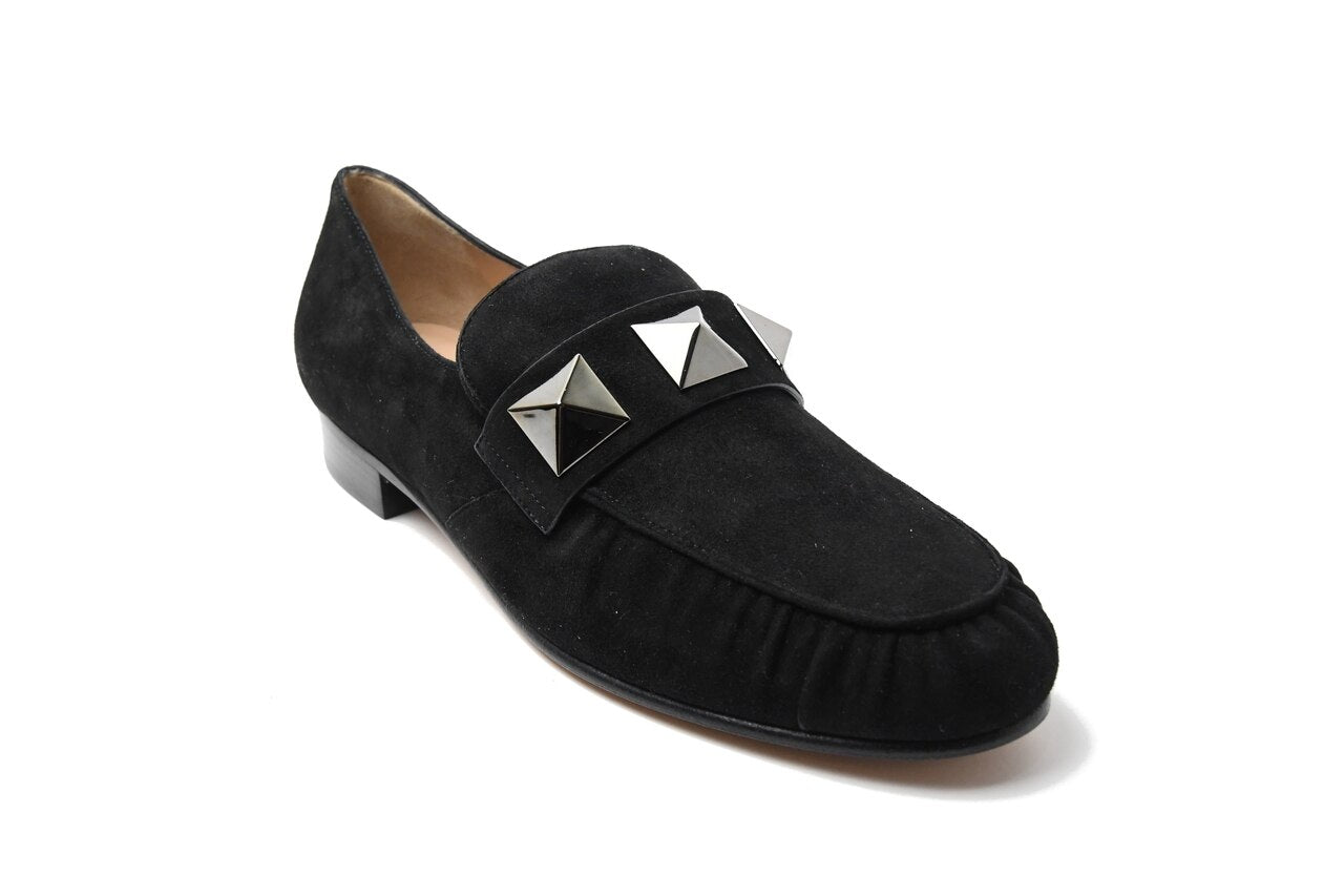 Valentino Macro Studs Suede Loafer Black 25 - NOBLEMARS