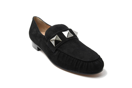 Valentino Macro Studs Suede Loafer Black 25 - NOBLEMARS