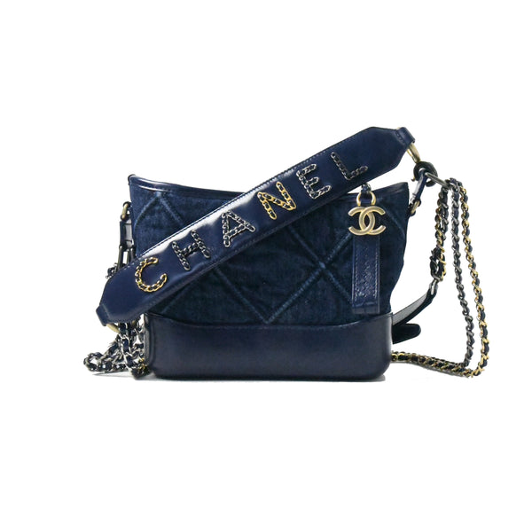 CHANEL Denim Calfskin Quilted Small Gabrielle Clutch With Chain Blue 642219