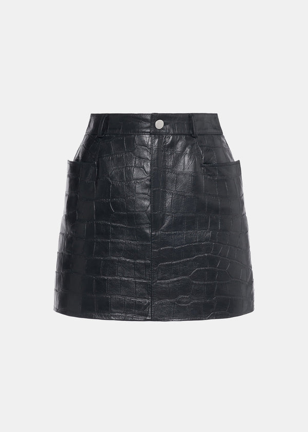 Alessandra Rich Black Crodo Leather Mini Skirt