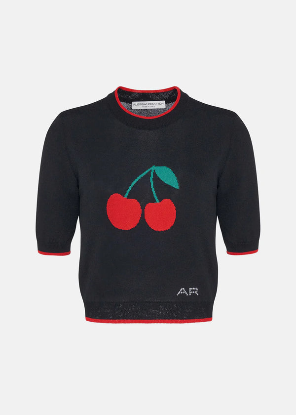 Alessandra Rich Black Knit Cherry Sweater