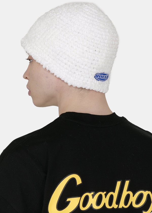 XOXOGOODBOY White Knit Logo Bucket Hat - NOBLEMARS