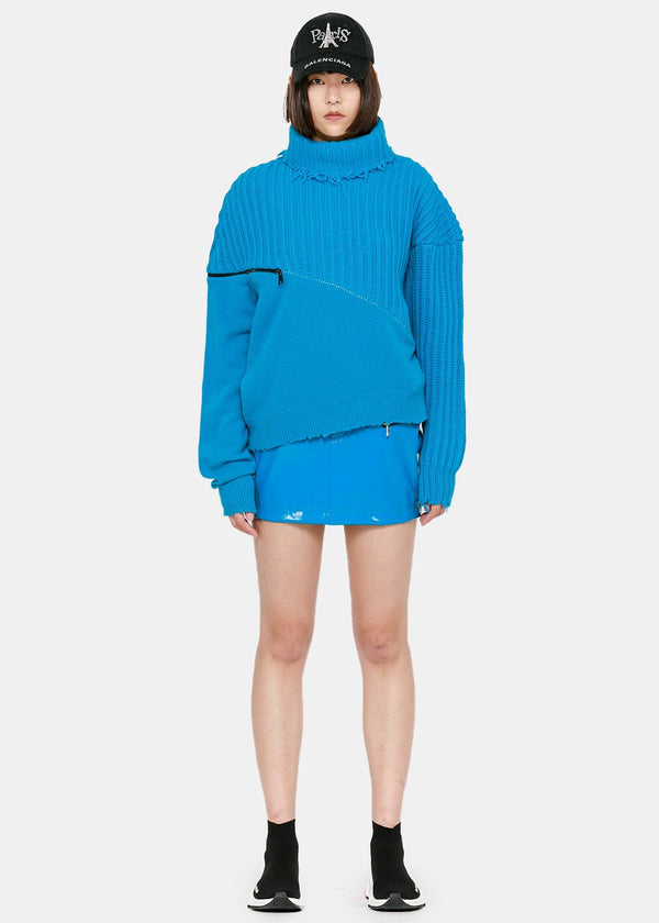 Unravel Project Blue Hybrid Cropped Turtleneck Sweater - NOBLEMARS