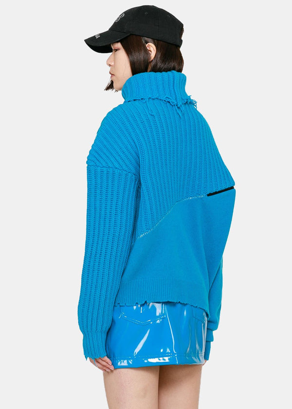 Unravel Project Blue Hybrid Cropped Turtleneck Sweater - NOBLEMARS