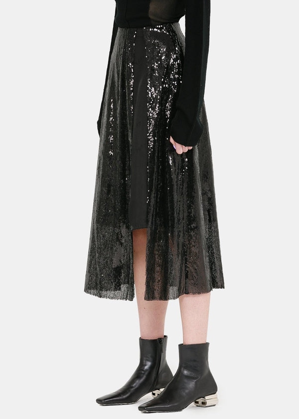 Yang Li Black Layered Sequin Skirt - NOBLEMARS