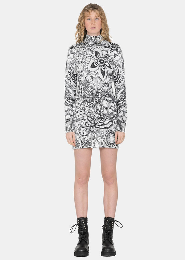 Laurence & Chico Black & White Floral Print Knit Dress - NOBLEMARS