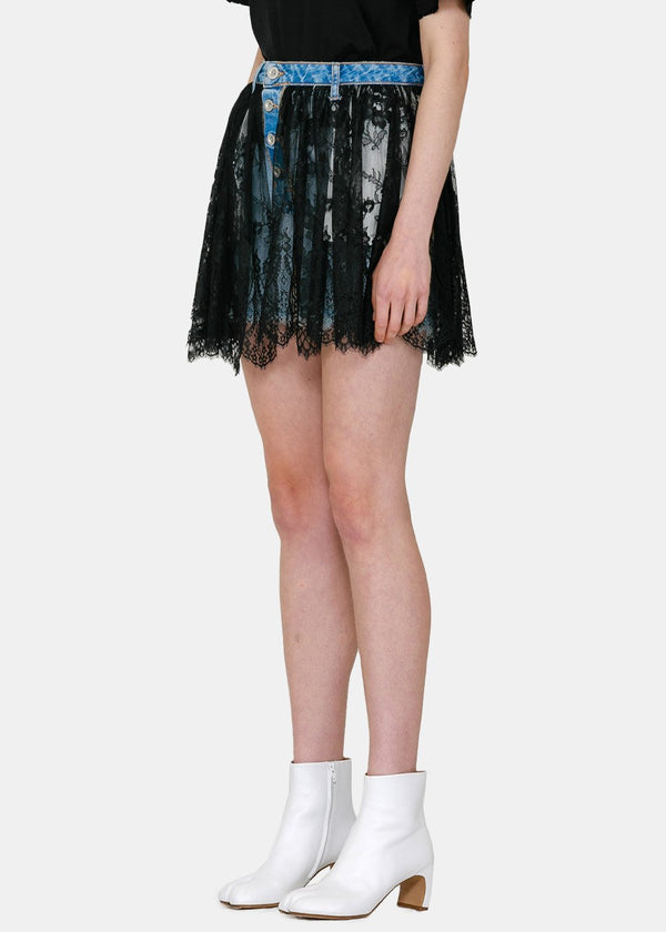 Unravel Project Blue & Black Denim Reversed Lace Miniskirt - NOBLEMARS