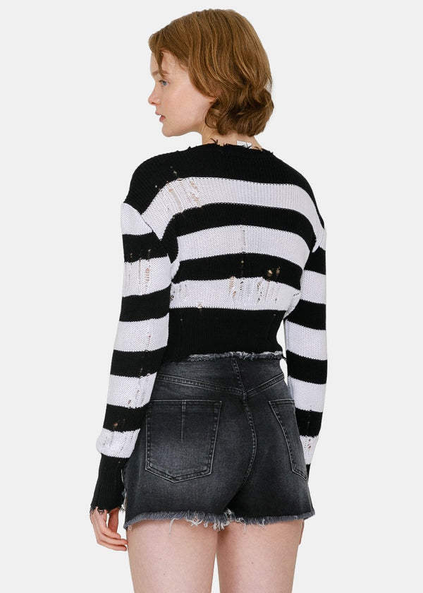Unravel Project Black & White Stripe Distressed Sweater - NOBLEMARS