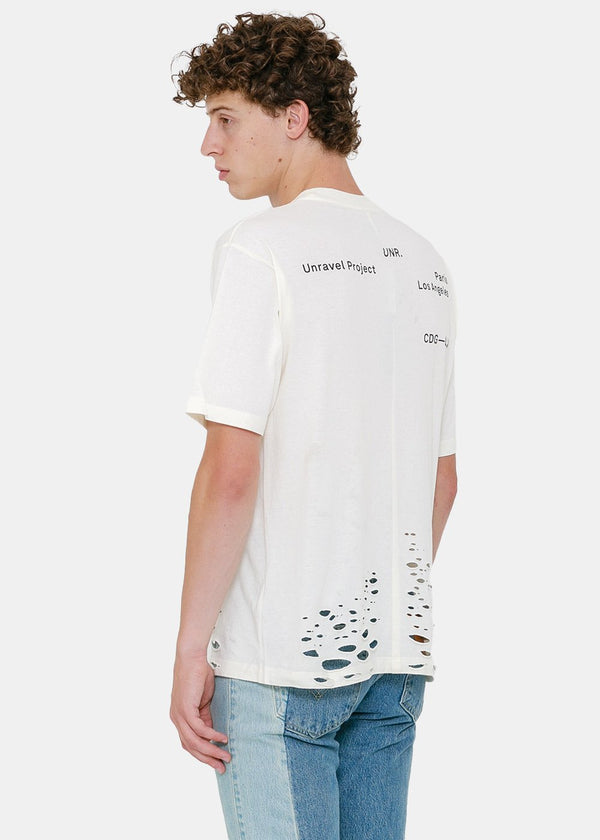 Unravel Project White Distressed Logo T-Shirt - NOBLEMARS