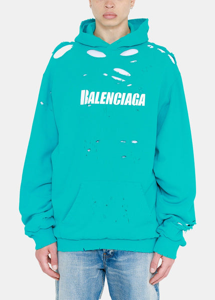 Balenciaga Turquoise Caps Destroyed Hoodie NOBLEMARS