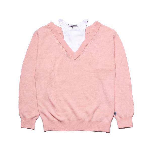 Alexander Wang Classic Bi-Layer Off Shoulder Inner Tank Sweater Pink White - NOBLEMARS