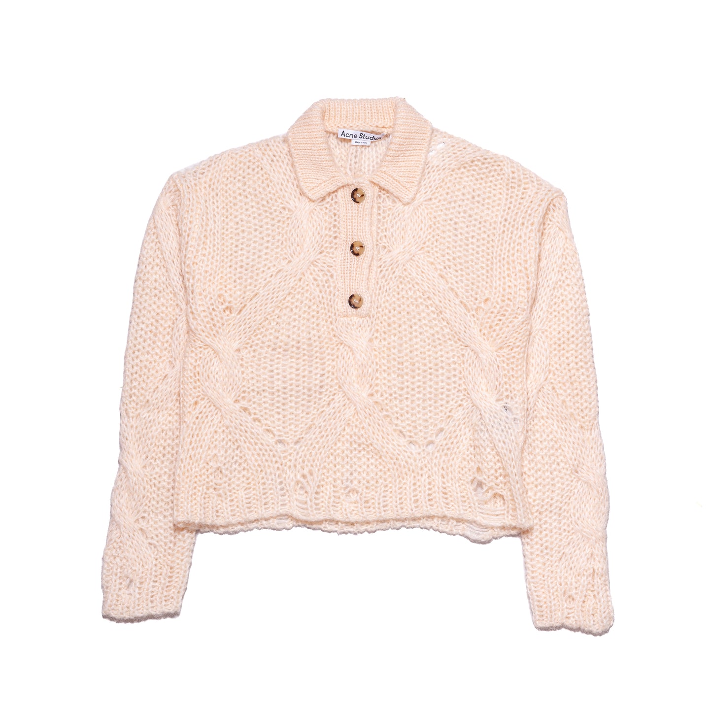 Acne Studios Korlie Cable Knit Polo Sweater Ivory White - NOBLEMARS