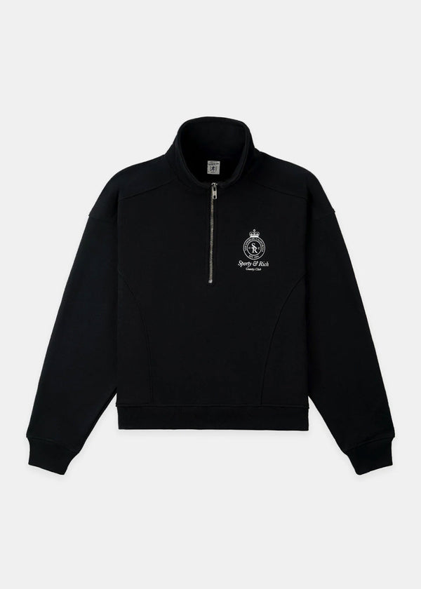 Sporty & Rich Black Crown Quarter Zip Sweatshirt