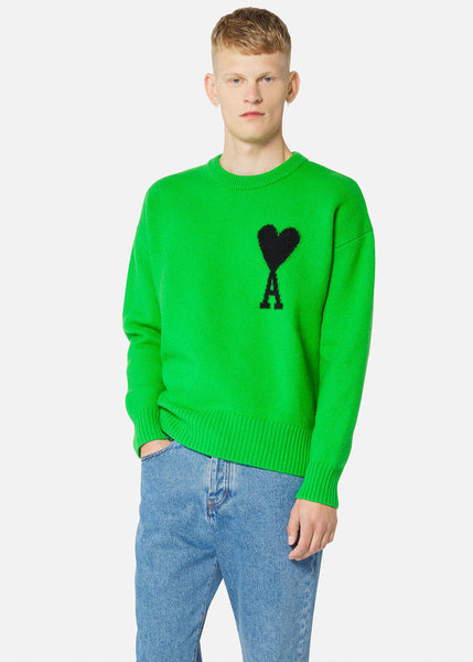 Ami Dark Green Zip-Front Knitted Sweater