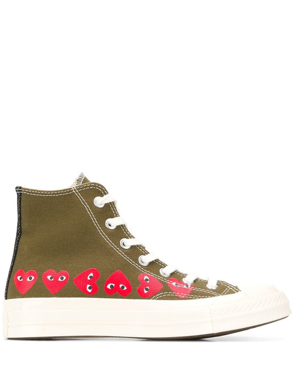 COMME DES GARCONS PLAY X CONVERSE CHUCK TAYLOR MULTI HEART HIGH TOP SNEAKERS - NOBLEMARS