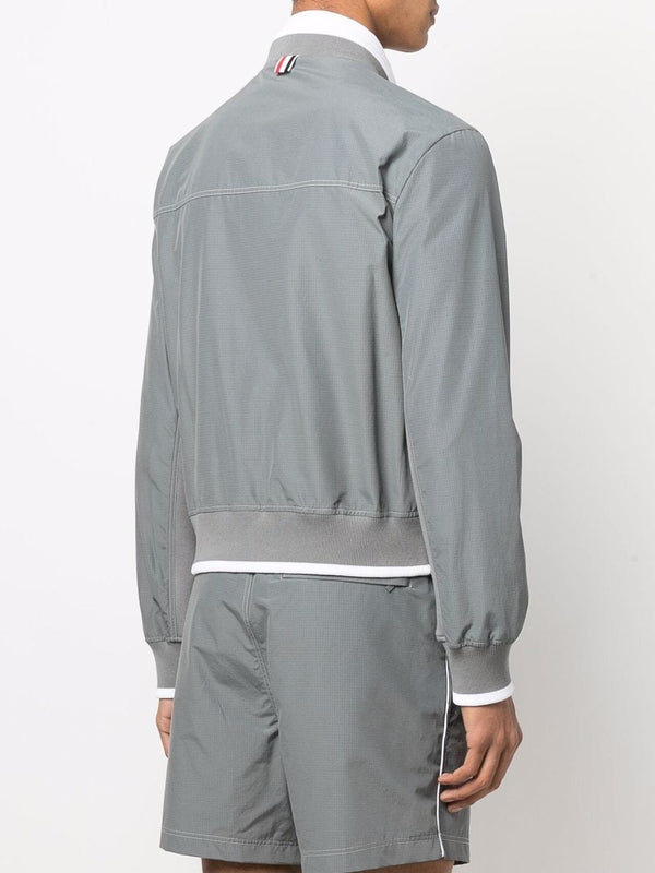 THOM BROWNE MEN BOMBER W/ CONTRAST WHITE STITCHING IN RIPSTOP
