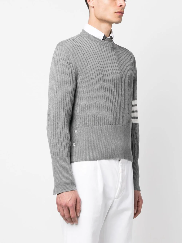 THOM BROWNE MEN 4 BAR RIBBED KNIT ROUND NECK PULLOVER - NOBLEMARS