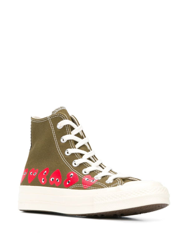 COMME DES GARCONS PLAY X CONVERSE CHUCK TAYLOR MULTI HEART HIGH TOP SNEAKERS - NOBLEMARS