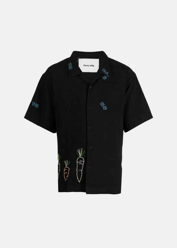 Story Mfg. Black Embroidered-Motif Greeting Shirt - NOBLEMARS
