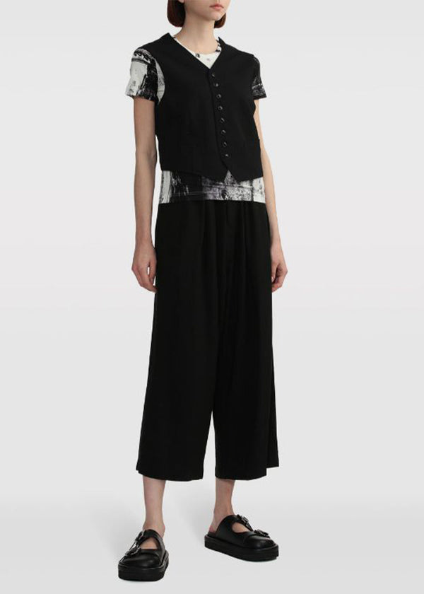 Y'S Black Wide-Leg Cropped Trousers
