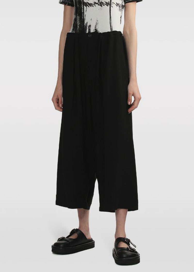 Y'S Black Wide-Leg Cropped Trousers