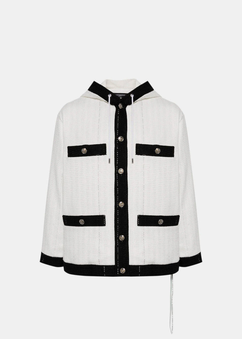 MASTERMIND WORLD White & Black Hooded Tweed Jacket