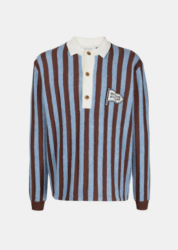MAISON KITSUN?? Blue Striped Comfort Polo Shirt