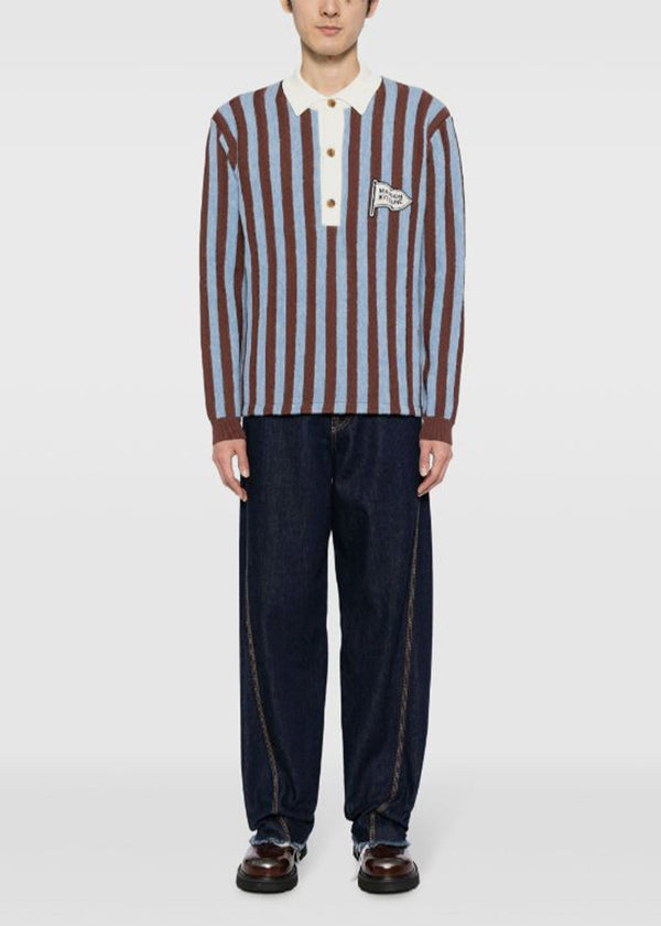 MAISON KITSUN?? Blue Striped Comfort Polo Shirt-NOBLEMARS