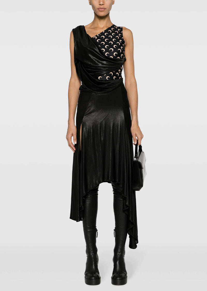 MARINE SERRE Black Regenerated Jersey Draped Dress