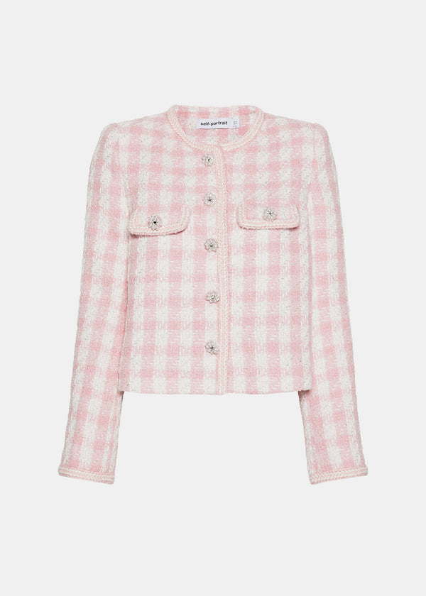 SELF-PORTRAIT Pink Checked Tweed Jacket-NOBLEMARS