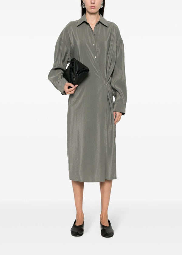 LEMAIRE Grey Twisted Wrap Midi Dress