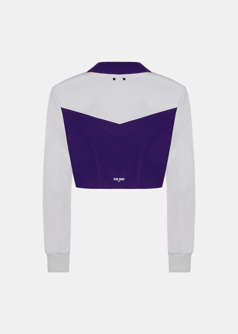 TEAM WANG Purple Flat-Collar Zip-Up Cropped Jacket (Pre-Order)