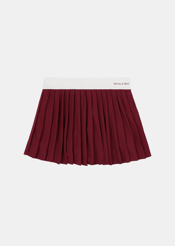 SPORTY & RICH Merlot Classic Logo Pleated Skirt