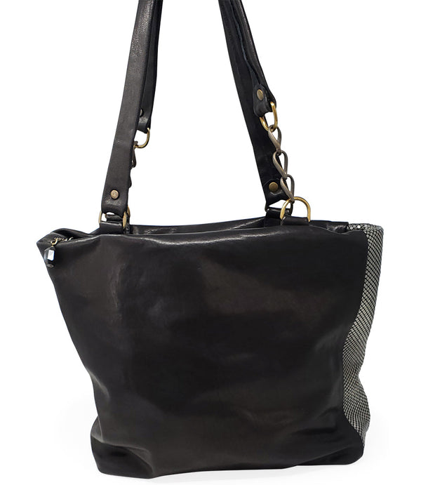 Laura B Milena Black Leather Shopper Bag-NOBLEMARS