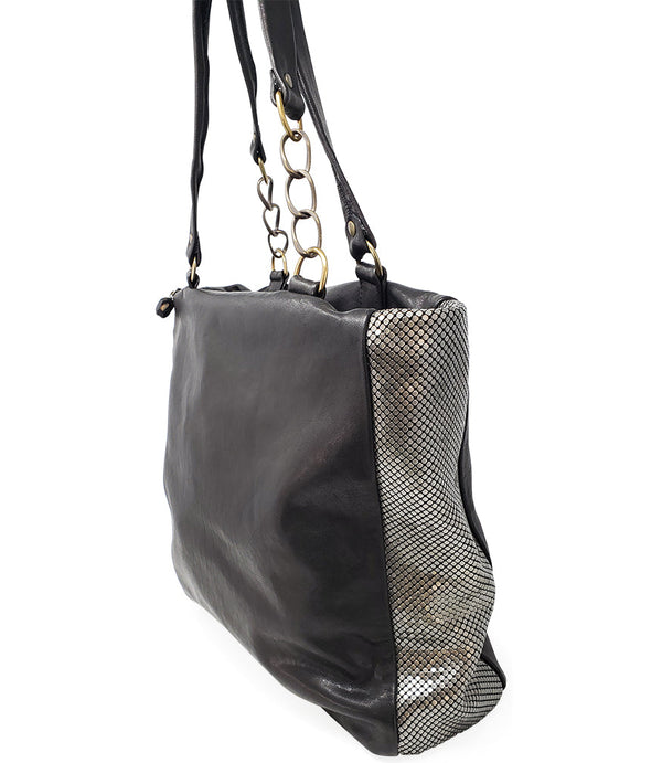 Laura B Milena Black Leather Shopper Bag-NOBLEMARS