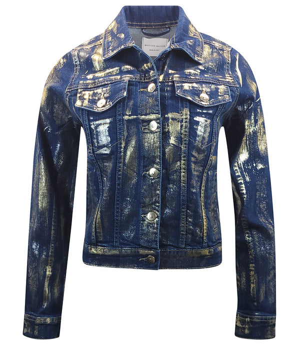 Madison Maison™ Dark Blue/Brown Cotton Slim Jean Jacket-NOBLEMARS