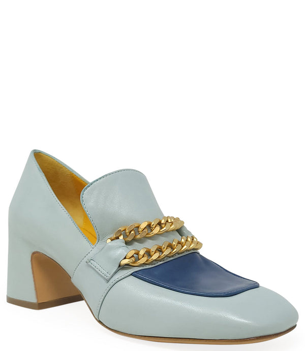Madison Maison™ Turq/Blue Leather Mid Heel Loafer W/Chain-NOBLEMARS