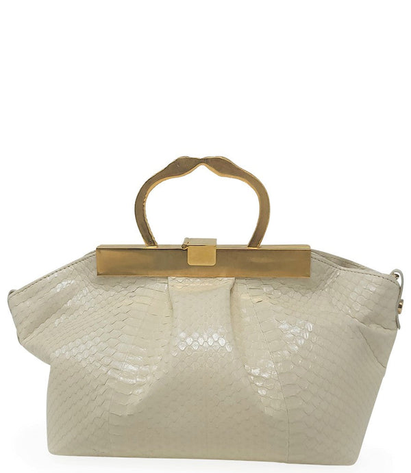 Madison Maison™ Cream Leather Min Bag With Snake Handle-NOBLEMARS