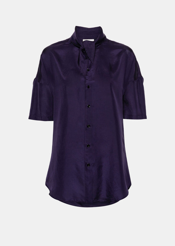 LEMAIRE Purple Scarf-Detail Silk Shirt